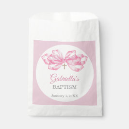 Pink Bow Baptism Favor Bag Custom Watercolor Cross