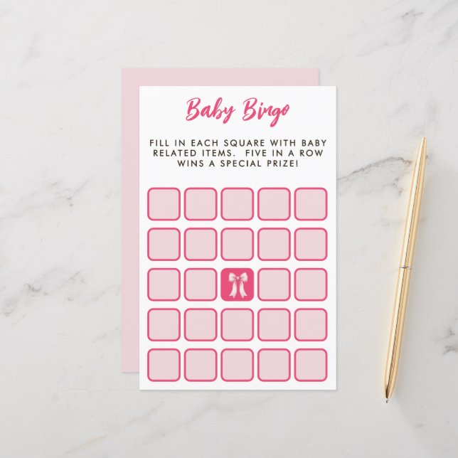 Pink Bow Bingo Baby Shower Game (Fram/Back In Situ)