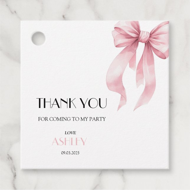 Pink Bow Birthday Invitation for Girls Gåvor Etiketter (Framsida)