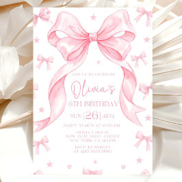 Pink Bow Birthday Invitation, Girl Pink Birthday  Inbjudningar