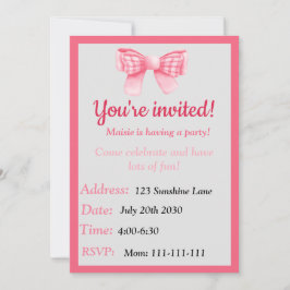 Pink Bow Birthday Invitation Inbjudningar