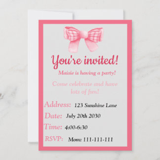 Pink Bow Birthday Invitation Inbjudningar