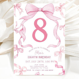 Pink Bow Birthday Invite, Girls 8th Birthday Invit Inbjudningar