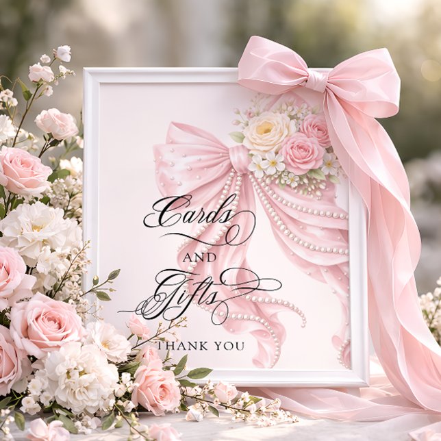 Pink Bow Bridal Shower Cards and Gifts Poster (Skapare uppladdad)