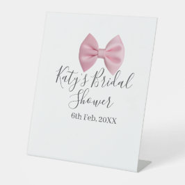 Pink bow bridal shower name date pastel stylish te