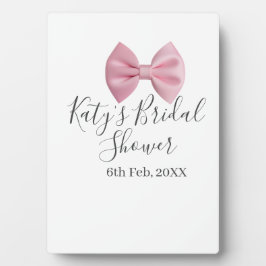Pink bow bridal shower name date pastel stylish te