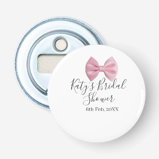 Pink bow bridal shower name date pastel stylish te flasköppnare