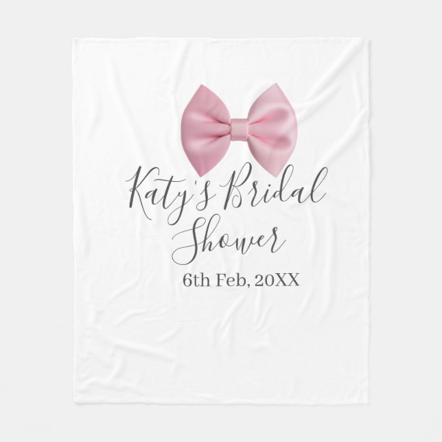 Pink bow bridal shower name date pastel stylish te fleecefilt (Framsidan)