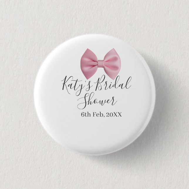 Pink bow bridal shower name date pastel stylish te knapp (Framsida)