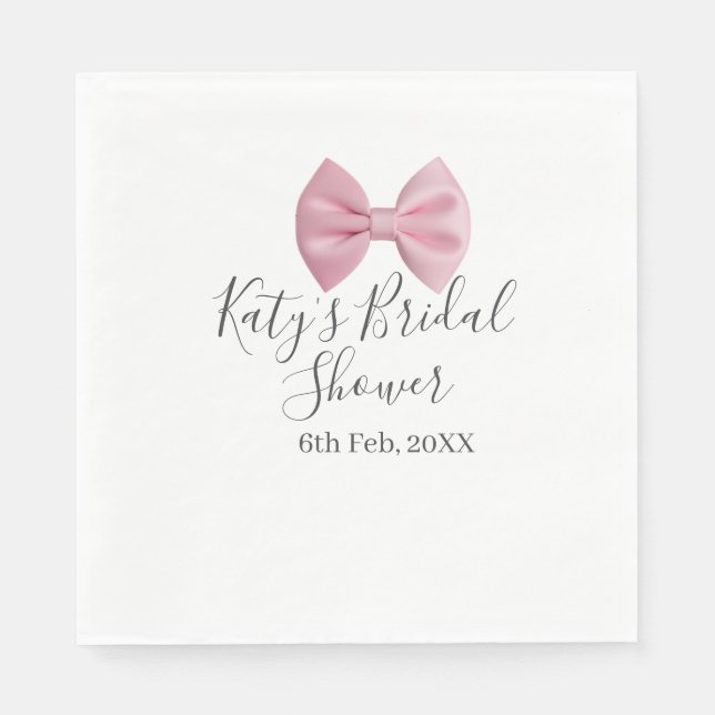 Pink bow bridal shower name date pastel stylish te pappersservett (Framsidan)
