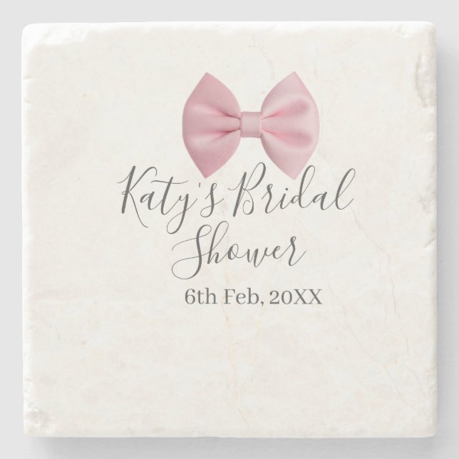 Pink bow bridal shower name date pastel stylish te stenunderlägg (Framsidan)