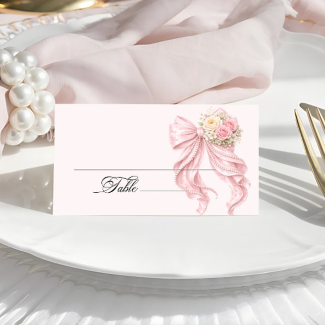 Pink Bow Bridal Shower Place Card Placeringskort (Skapare uppladdad)