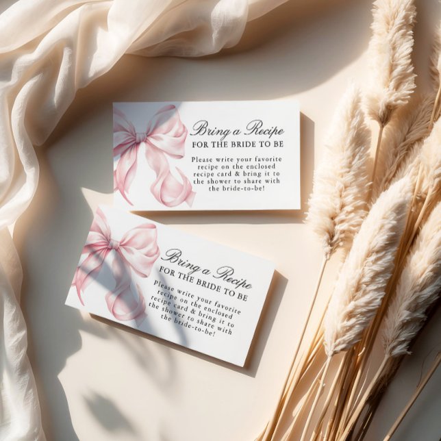 Pink Bow Bridal Shower Recipe Request Tilläggskort (Skapare uppladdad)