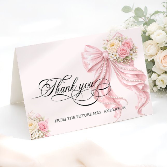 Pink Bow Bridal Shower Thank You Card Tack Kort (Skapare uppladdad)