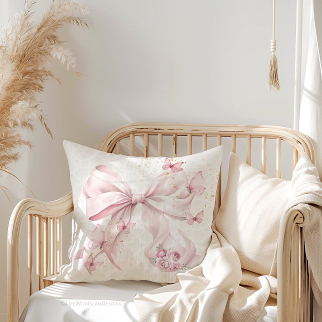 Pink Bow Butterflies Photo Kudde (Skapare uppladdad)