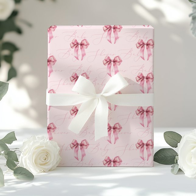 Pink Bow calligraphy modern Baby Shower Presentpapper (Skapare uppladdad)