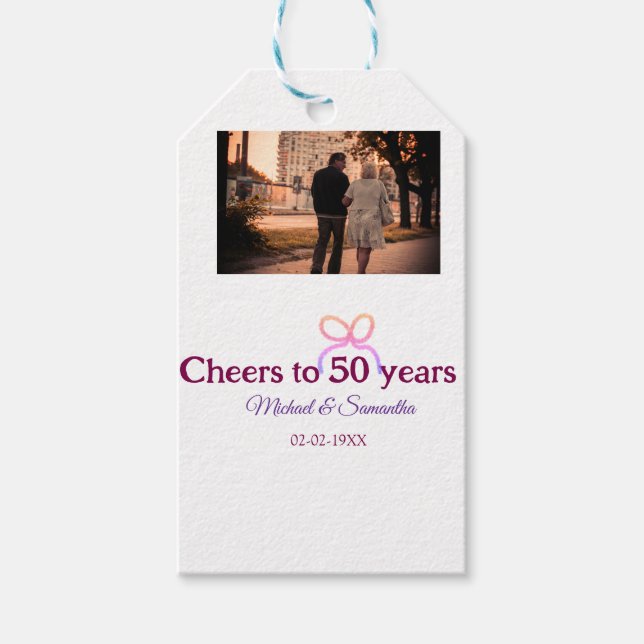 Pink bow cheers to 50 years anniversary wedding  presentetikett (Framsidan)