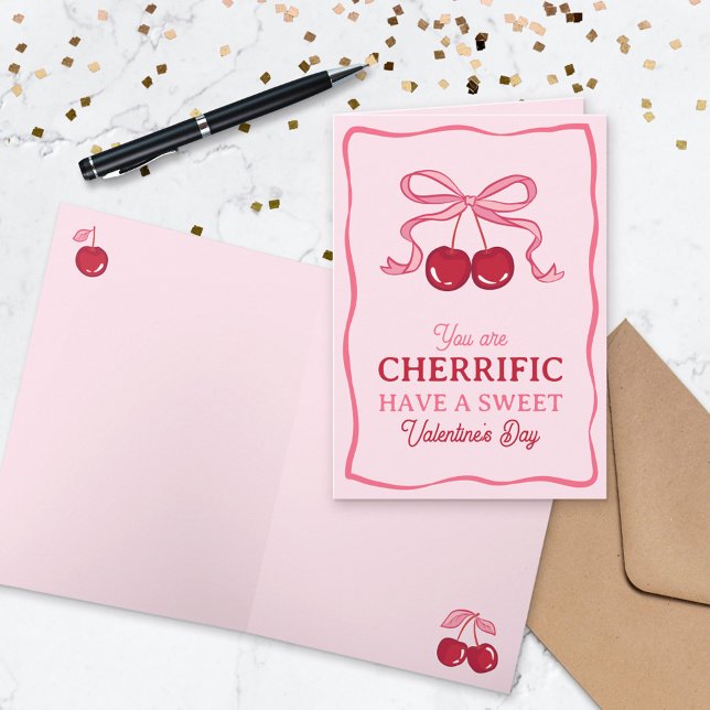 Pink Bow Cherry You Are Cherrific Valentine's Day Kort (Skapare uppladdad)