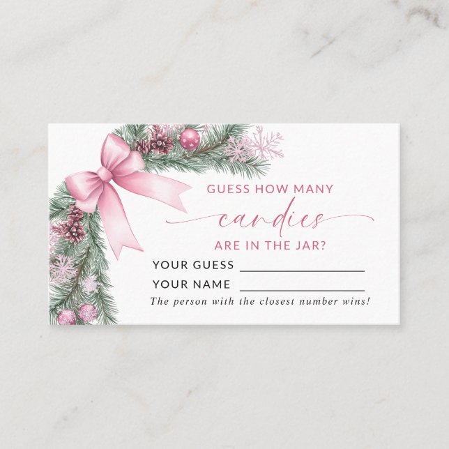 Pink Bow Christmas How Many Candies Game Card Placeringskort (Framsida)
