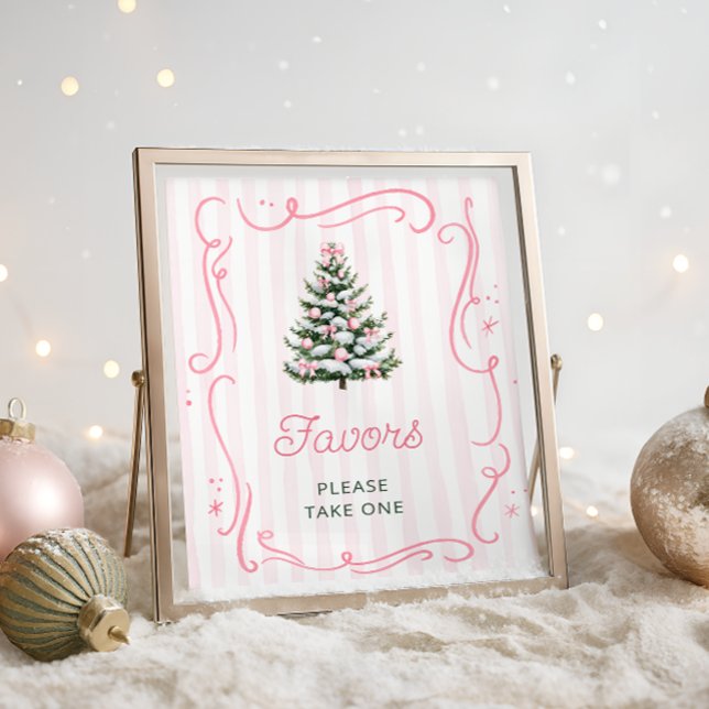 Pink Bow Christmas Tree Baby Shower Favors Poster (Skapare uppladdad)