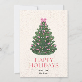 Pink Bow Christmas Tree Holiday Card Kort