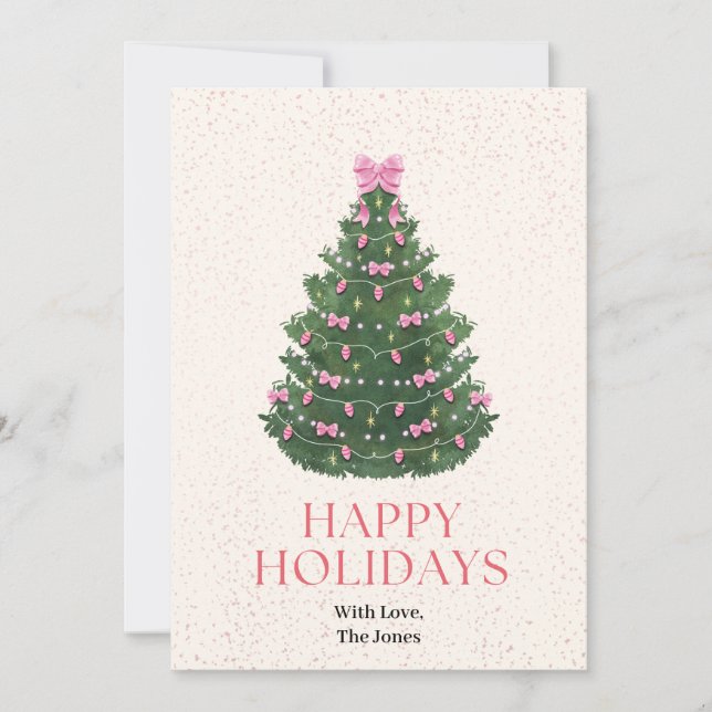 Pink Bow Christmas Tree Holiday Card Kort (Framsida)