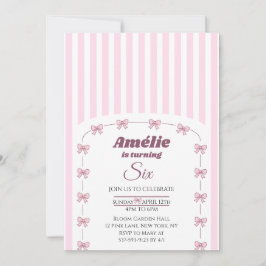Pink Bow Coquette Aesthetic Girl 6th Birthday Inbjudningar