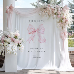 Pink Bow Coquette Baby Shower Backdrop