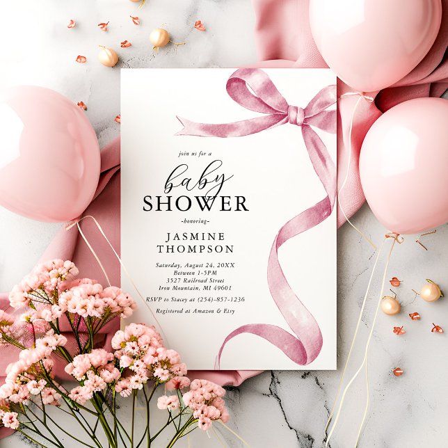 Pink Bow Coquette Bebis Shower Inbjudningar (Skapare uppladdad)