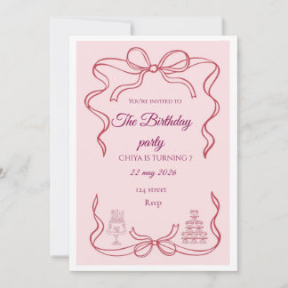 Pink Bow Coquette Birthday Party Invitation Inbjudningar
