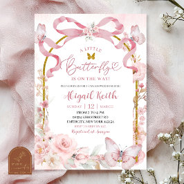 Pink Bow Coquette Butterfly Baby Shower Invitation Inbjudningar
