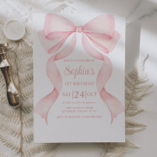 Pink Bow Coquette First Birthday Invitation Inbjudningar