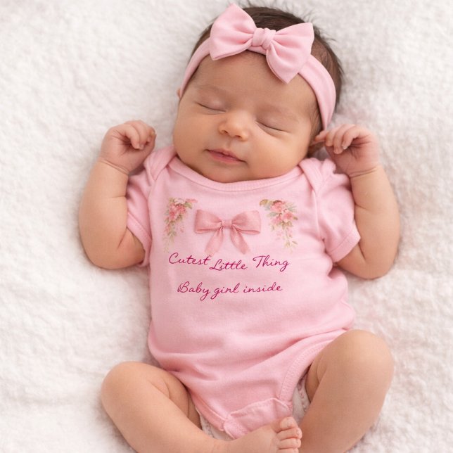 Pink Bow Coquette Floral Baby Girl T Shirt (Skapare uppladdad)