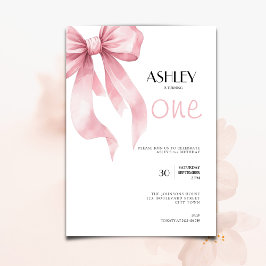 Pink Bow Coquette for Girls 1st Birthday Inbjudningar