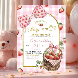 Pink Bow Coquette Gingham Berry Sweet Baby Shower Inbjudningar