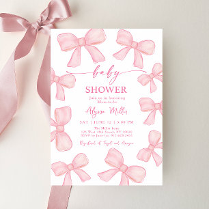 Pink Bow Coquette Girl Baby Shower Inbjudningar