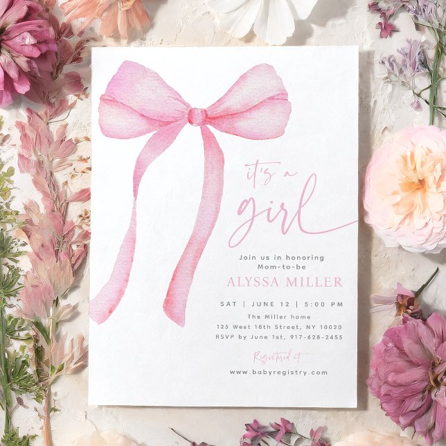 Pink Bow Coquette Girl Baby Shower Inbjudningar (Skapare uppladdad)