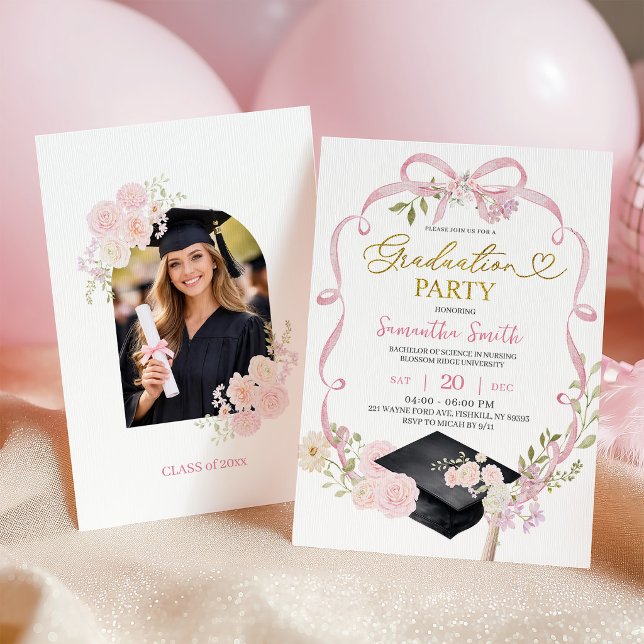 Pink Bow Coquette Girl Graduation Invitation Inbjudningar (Skapare uppladdad)