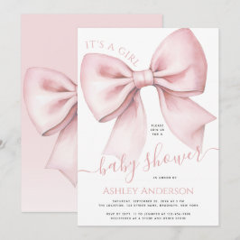 Pink Bow Coquette It's a Girl Baby Shower Inbjudningar