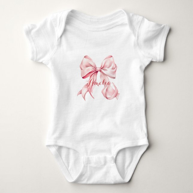 Pink Bow Coquette Personalized T Shirt (Framsida)
