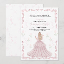 Pink Bow coquette Princess floral Quinceanera  Inbjudningar