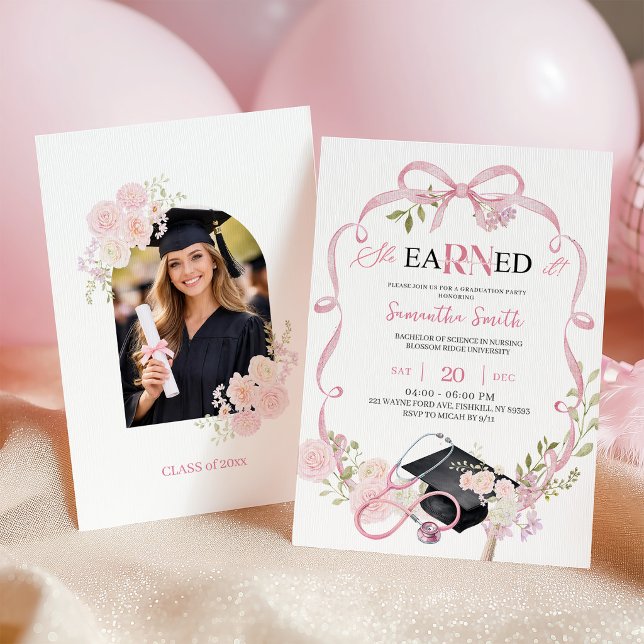 Pink Bow Coquette RN Graduation Invitation Inbjudningar (Skapare uppladdad)