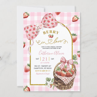 Pink Bow Coquette Strawberry Gingham Bridal Shower Inbjudningar