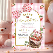 Pink Bow Coquette Strawberry Gingham Bridal Shower