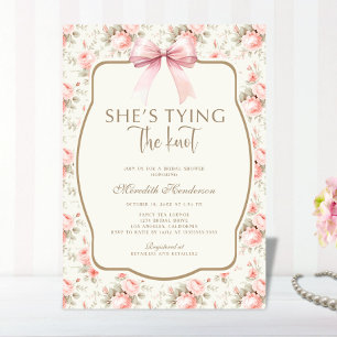 Pink Bow Coquette Tying Knot Bridal Shower Inbjudningar