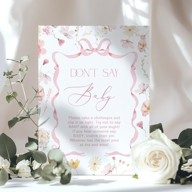 Pink Bow Dont Say Baby Wildflower Baby shower Poster (Skapare uppladdad)