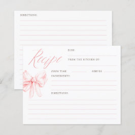 Pink Bow Elegant Bridal Shower Recipe Cards