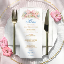 Pink Bow Elegant Coquette Floral Baby Shower Meny