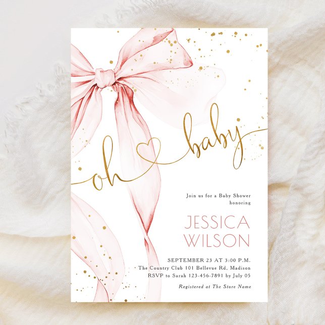 Pink Bow Elegant Girl Baby Shower Inbjudningar (Skapare uppladdad)