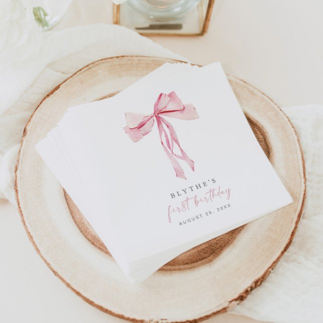 Pink Bow First Birthday Paper Napkin Girl Coquette Pappersservett (Skapare uppladdad)